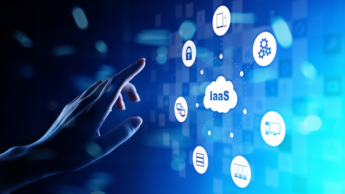 IaaS - Infrastructure as a service, networking and application platform. Internet and technology concept on virtual screen.